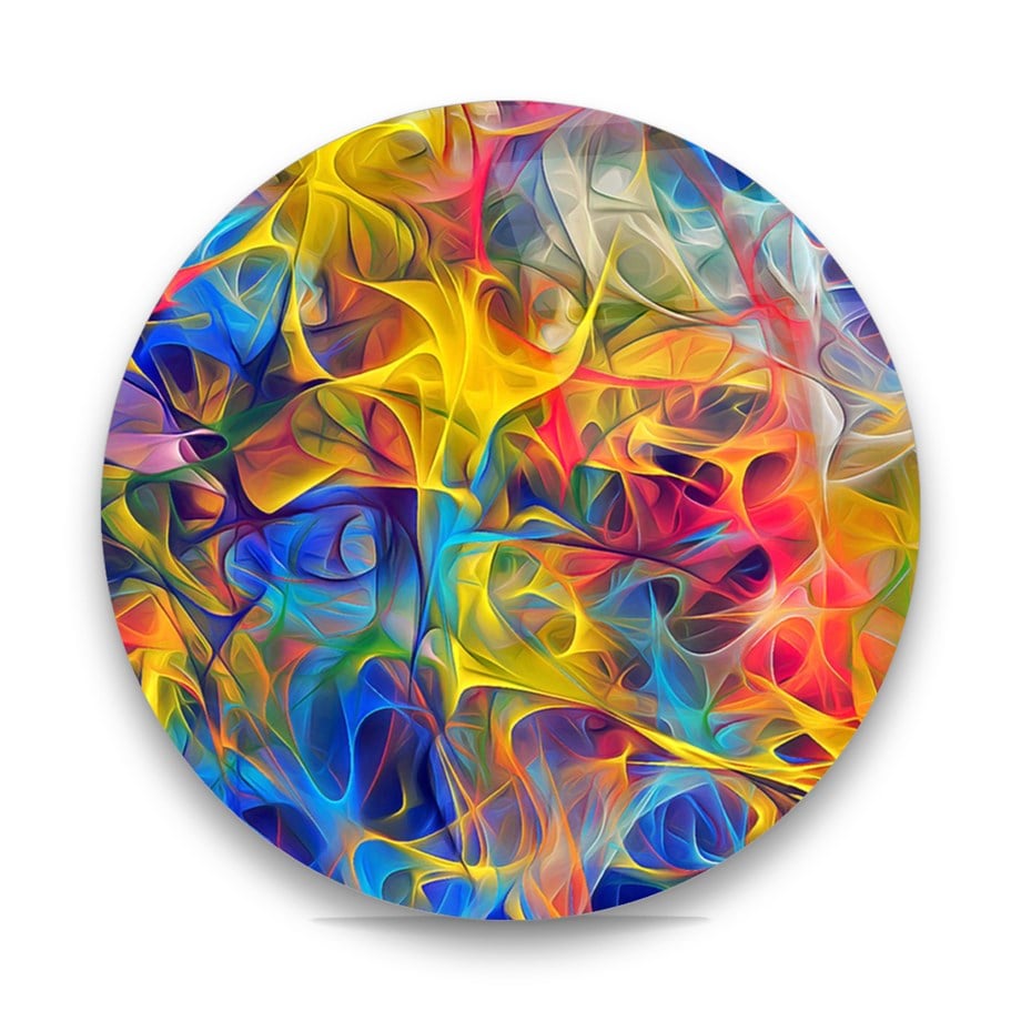 Renkli Karışık Desenler Yuvarlak Cam Tablo-Glass Art Concept