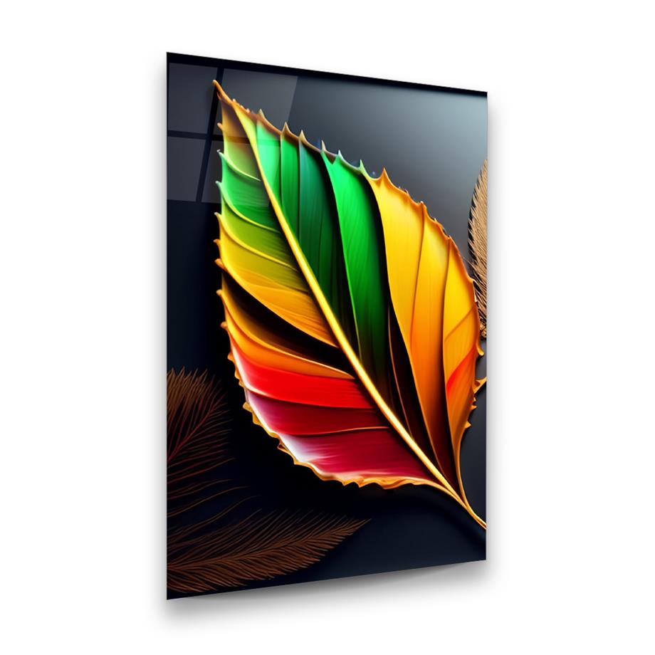 Renkli Yaprak Dikey Cam Tablo-Glass Art Concept