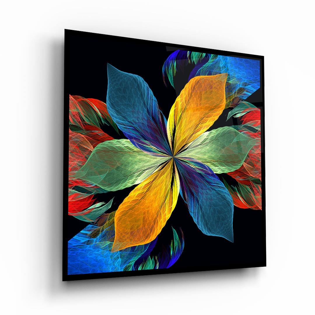 Renkli Yapraklar Kare Cam Tablo-Glass Art Concept