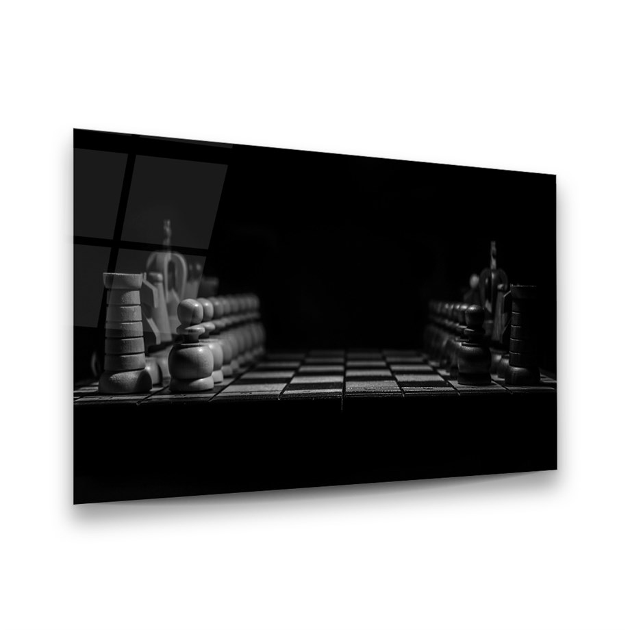 Satranç Takımı Yatay Cam Tablo-Glass Art Concept