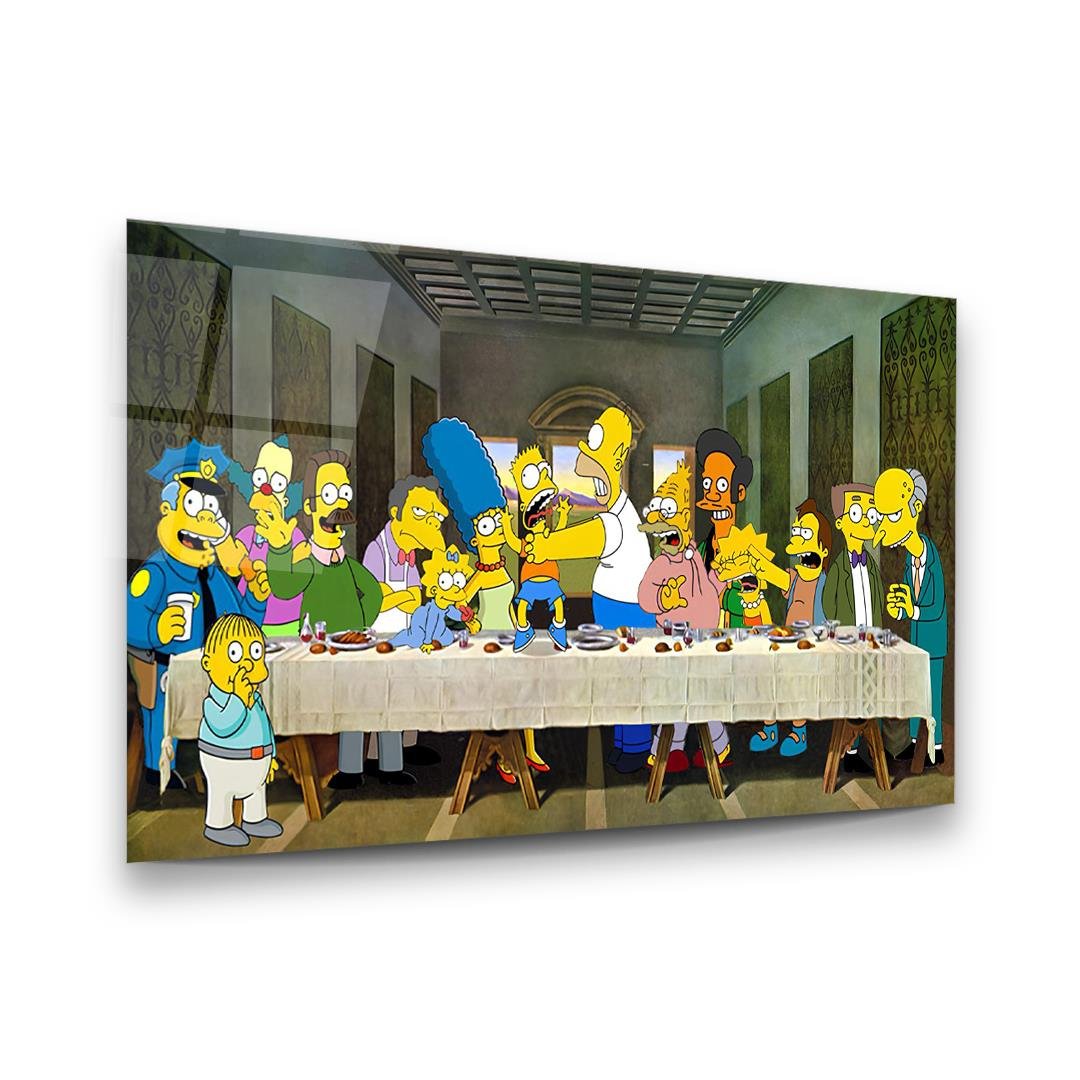 Simpsonlar Son Akşam Yemeği Yatay Cam Tablo-Glass Art Concept