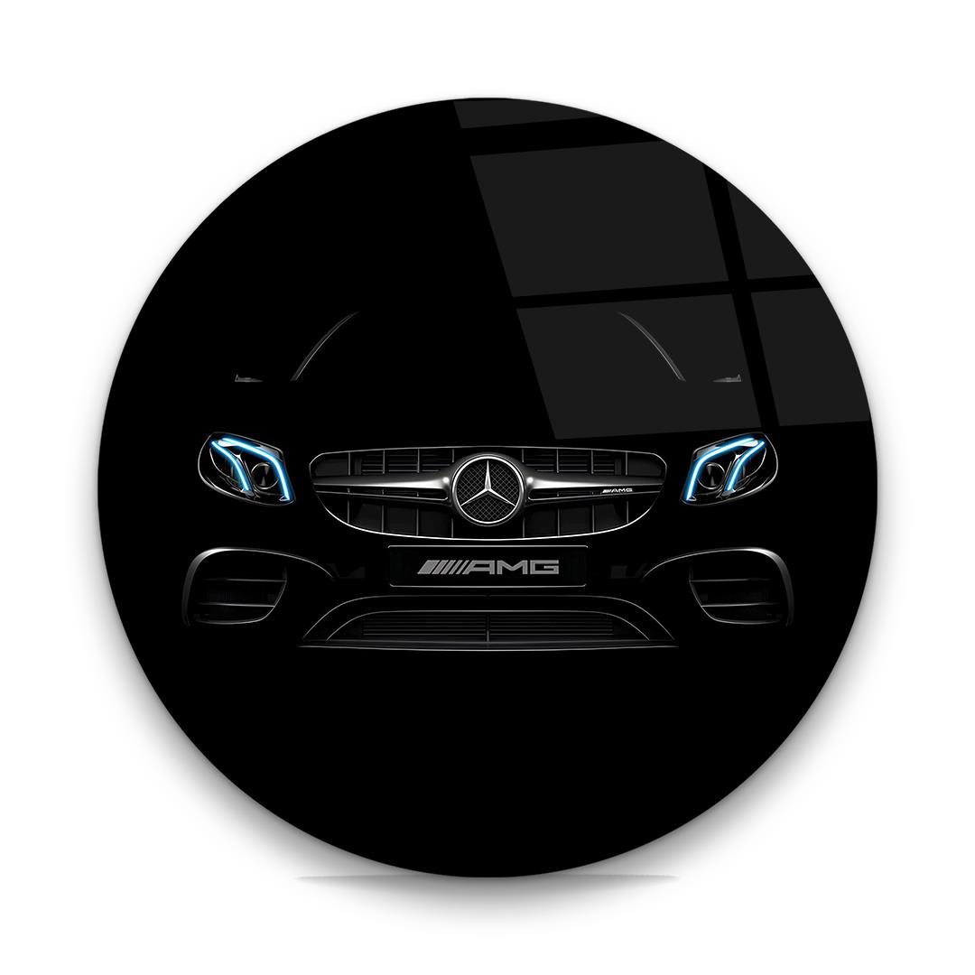 Siyah Araba Yuvarlak Cam Tablo-Glass Art Concept