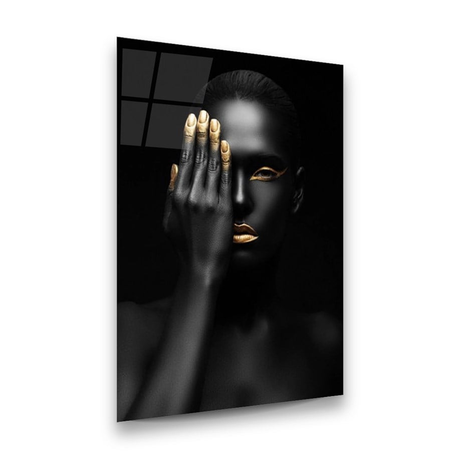 Siyahi Kadın Dikey Cam Tablo-Glass Art Concept