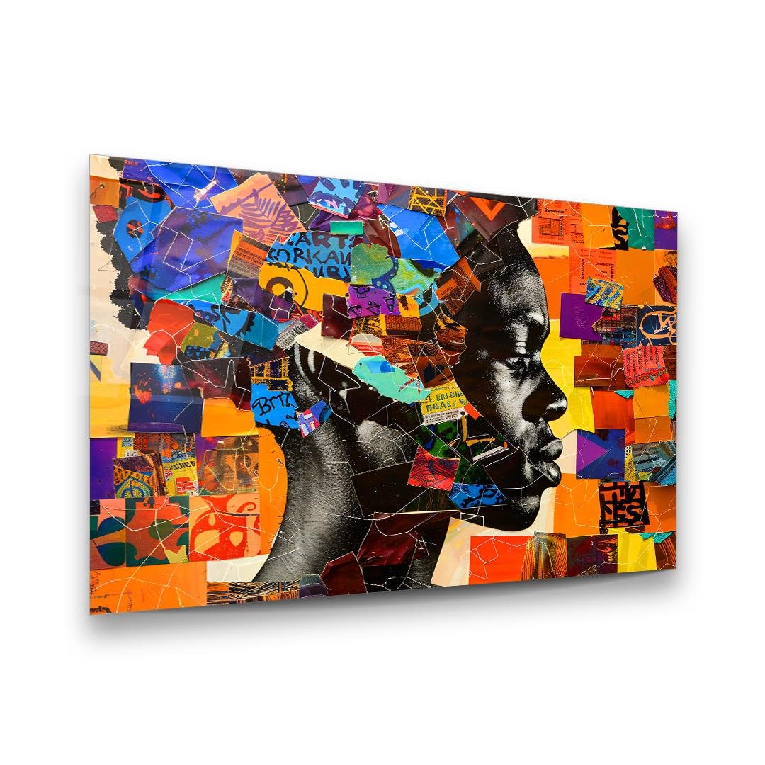 Siyahi Kadın Renkli İllüstrator Yatay Cam Tablo-Glass Art Concept