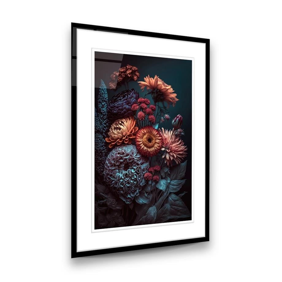 Solgun Çiçekler Manipülasyon Dikey Cam Tablo-Glass Art Concept