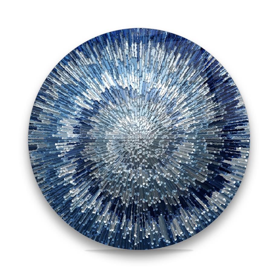 Soyut Mavi Desen Yuvarlak Cam Tablo-Glass Art Concept