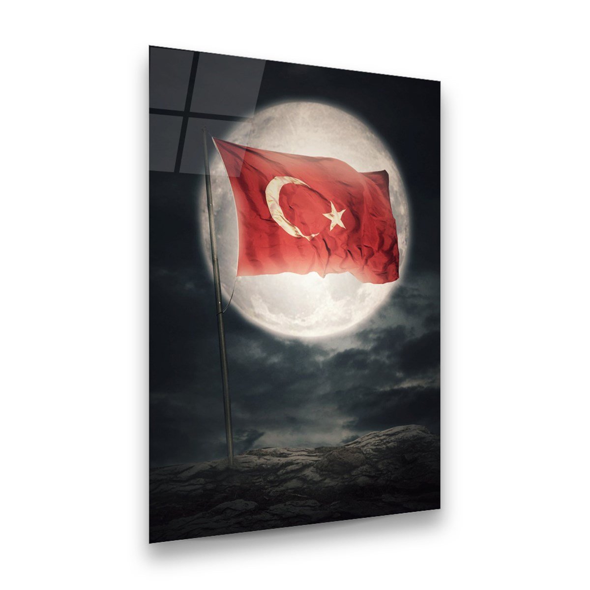 Türk Bayrağı Dikey Cam Tablo
