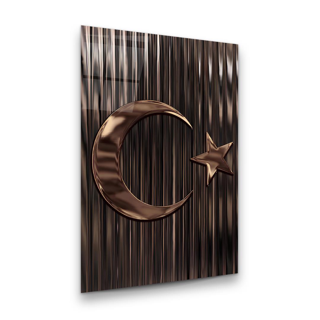 Türk Bayrağı Dikey Cam Tablo-Glass Art Concept