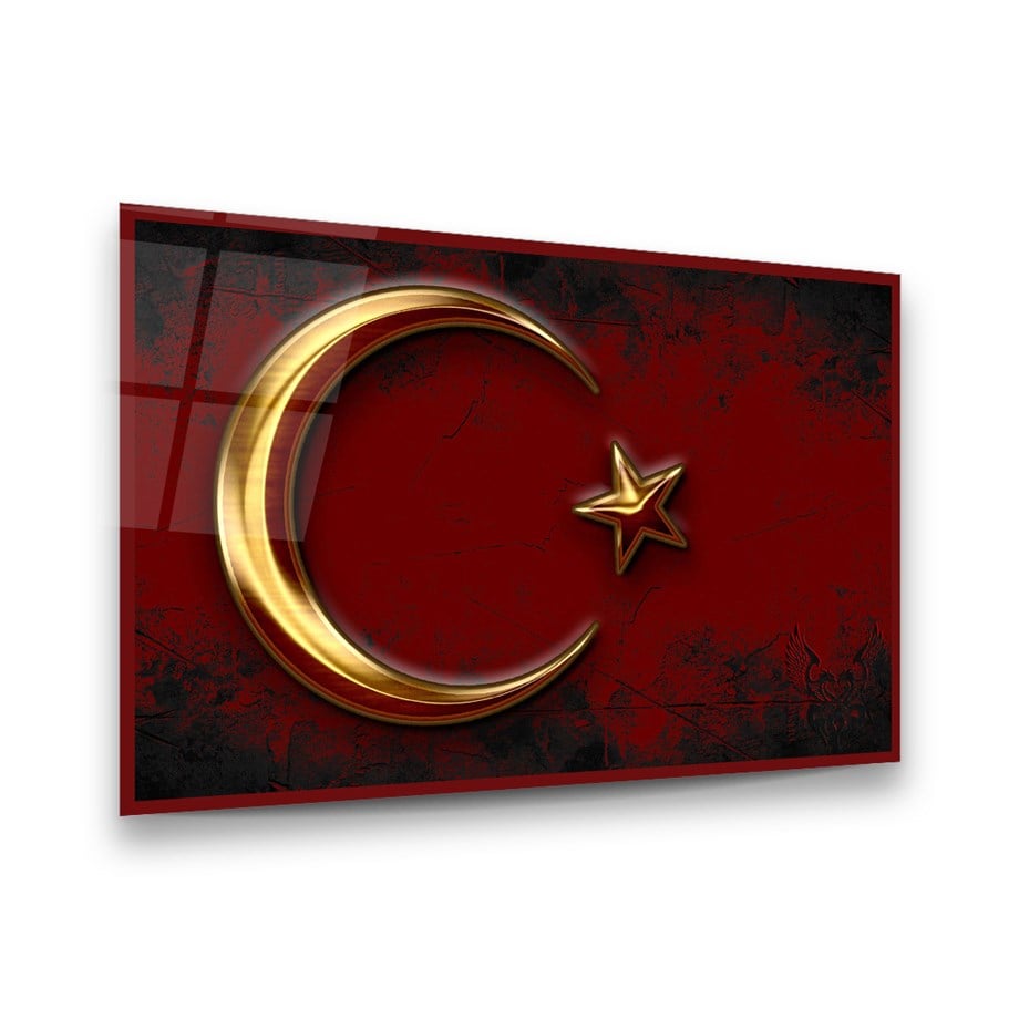 Türk Bayrağı Yatay Cam Tablo-Glass Art Concept