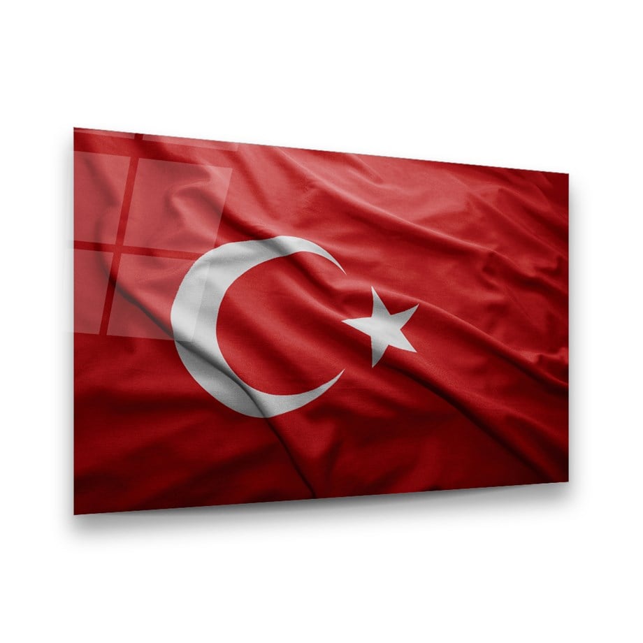 Türk Bayrağı Yatay Cam Tablo-Glass Art Concept