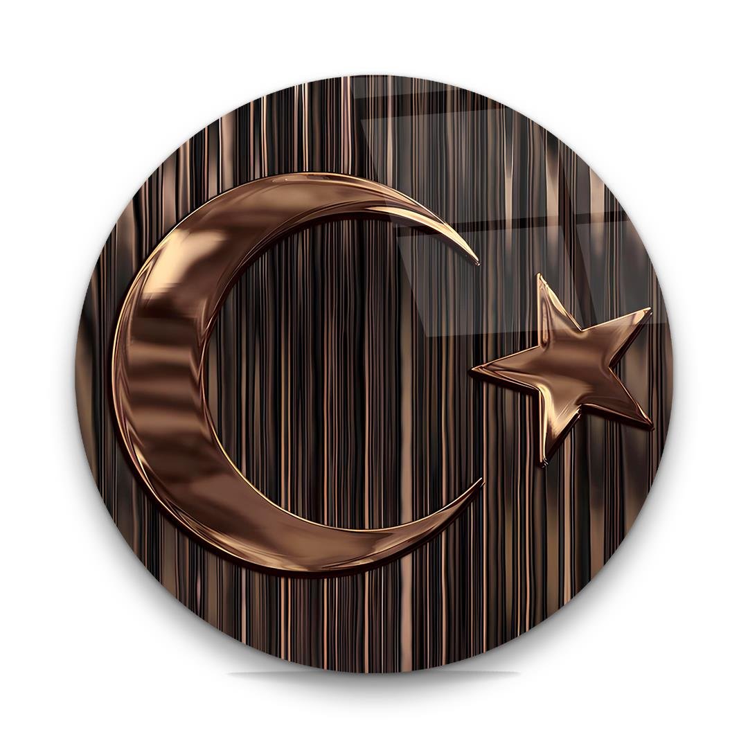 Türk Bayrağı Yuvarlak Cam Tablo-Glass Art Concept