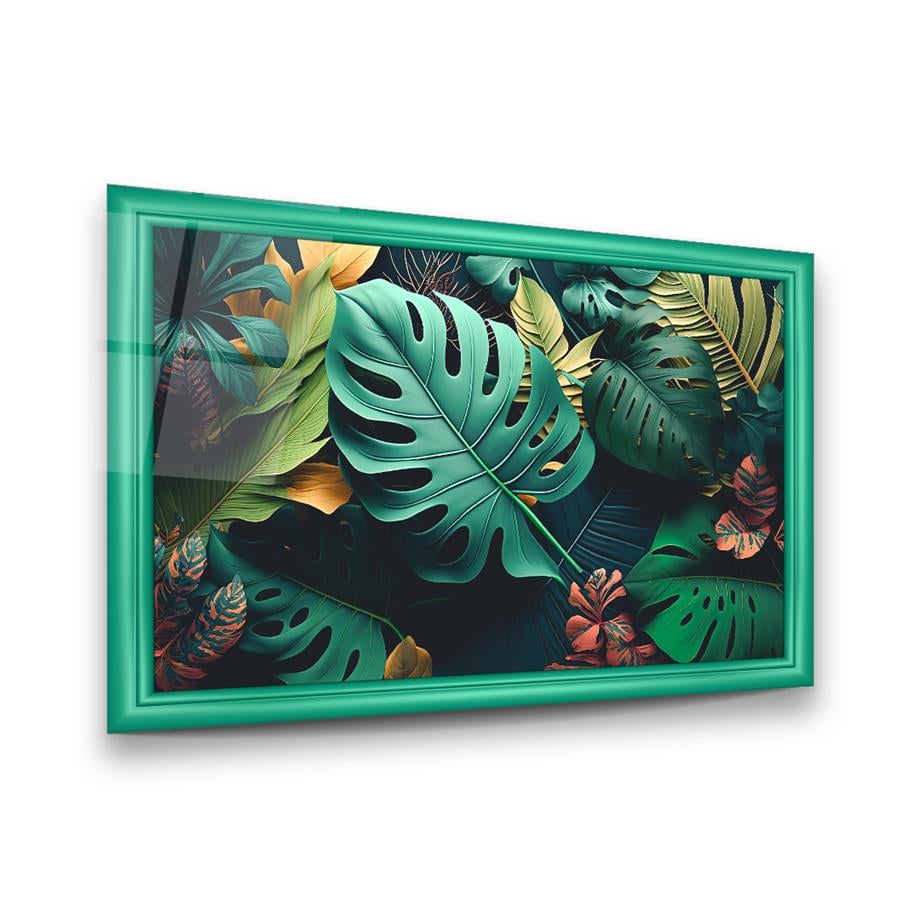 Yapraklar Manipülasyon Yatay Cam Tablo-Glass Art Concept