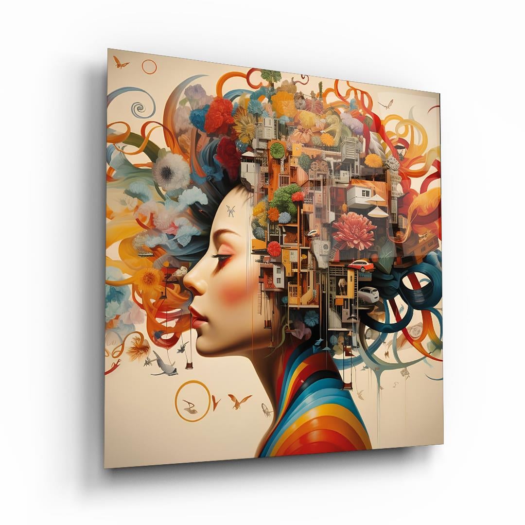 Yaratıcı Kadın Manipülasyon Kare Cam Tablo-Glass Art Concept