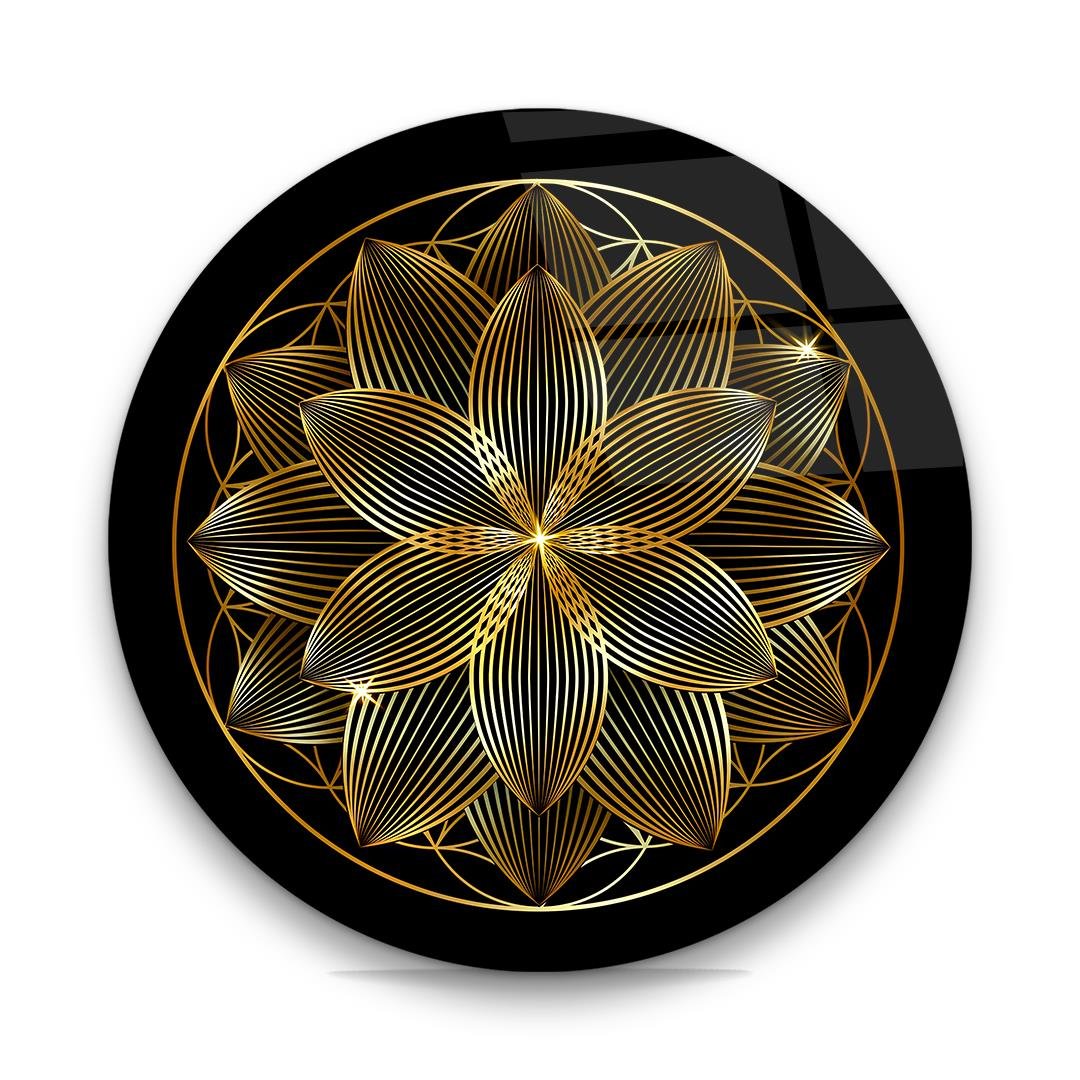 Yaşam Çiçeği 2 Yuvarlak Cam Tablo-Glass Art Concept