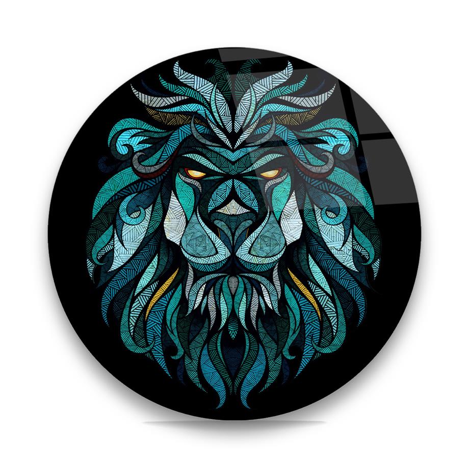 Yeşil Aslan Vektör Yuvarlak Cam Tablo-Glass Art Concept