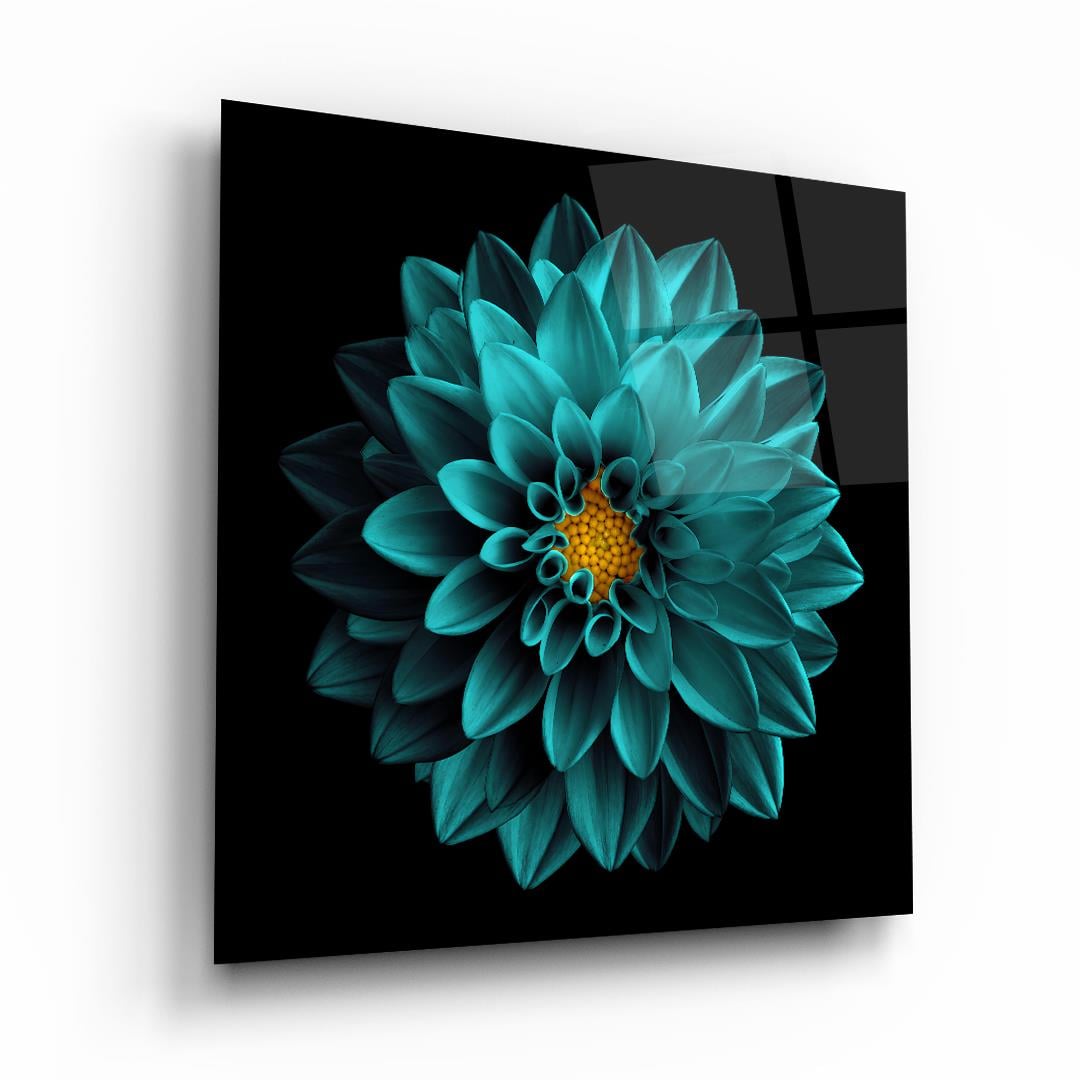 Yeşil Çiçek Kare Cam Tablo-Glass Art Concept