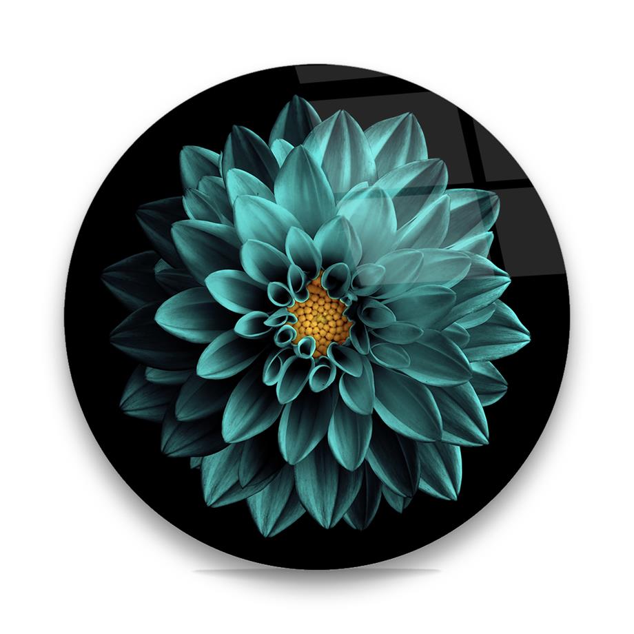Yeşil Çiçek Yuvarlak Cam Tablo-Glass Art Concept