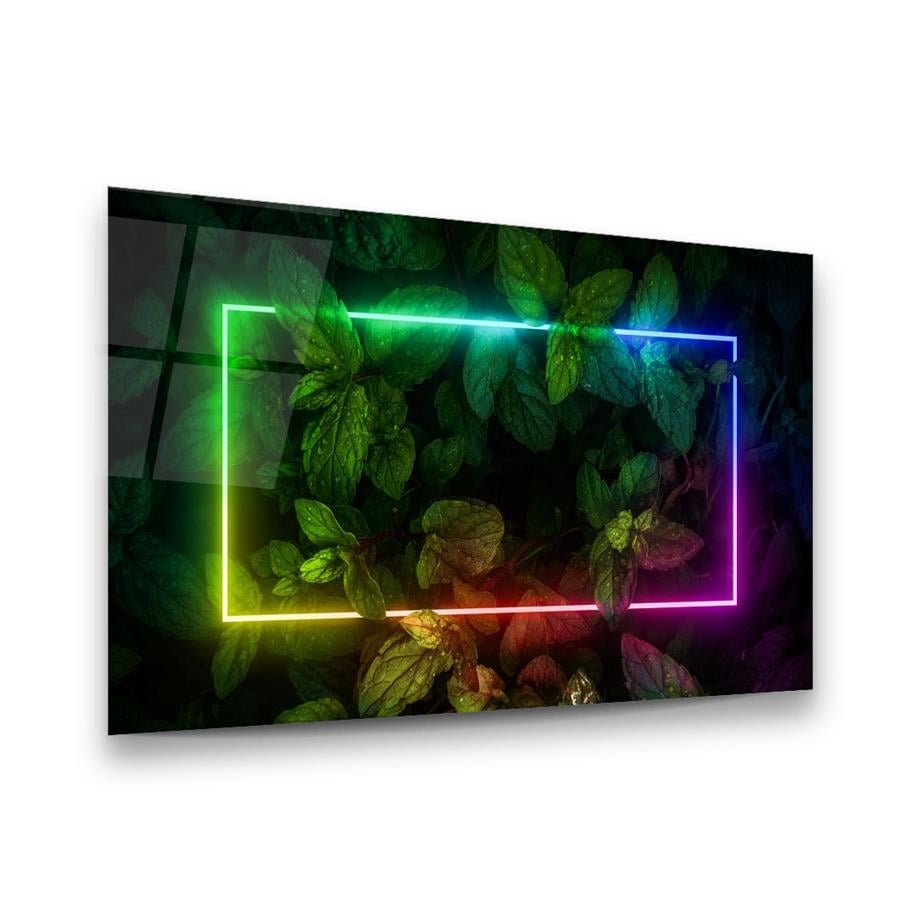 Yeşil Yapraklar Manipülasyon Yatay Cam Tablo-Glass Art Concept
