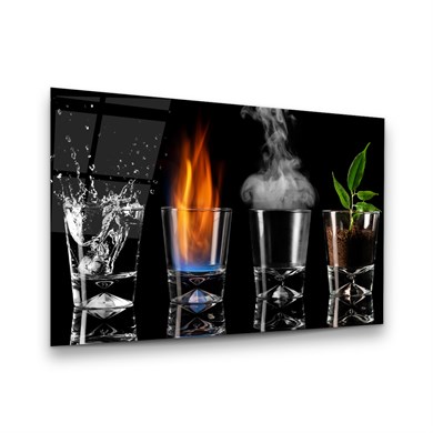 Elementler Yatay Cam Tablo-Glass Art Concept