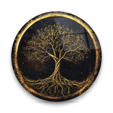 Hayat Ağacı 18 Yuvarlak Cam Tablo-Glass Art Concept