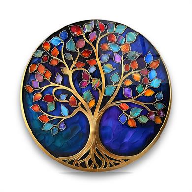 Hayat Ağacı 8 Yuvarlak Cam Tablo-Glass Art Concept