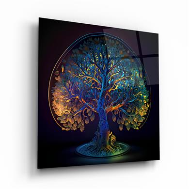 Hayat Ağacı Kare Cam Tablo-Glass Art Concept