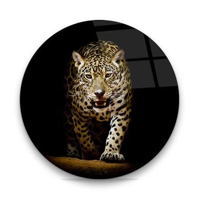Leopar Yuvarlak Cam Tablo-Glass Art Concept