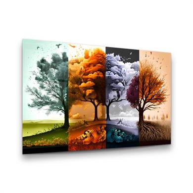Mevsim Ağacı Yatay Cam Tablo-Glass Art Concept