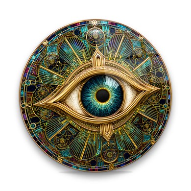 Mistik Göz Yuvarlak Cam Tablo-Glass Art Concept