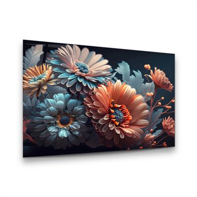 Renkli Çiçekler Yatay Cam Tablo-Glass Art Concept