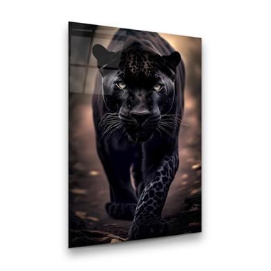 Siyah Jaguar Dikey Cam Tablo-Glass Art Concept