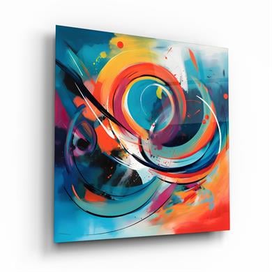 Soyut Karışık Renkler Kare Cam Tablo-Glass Art Concept