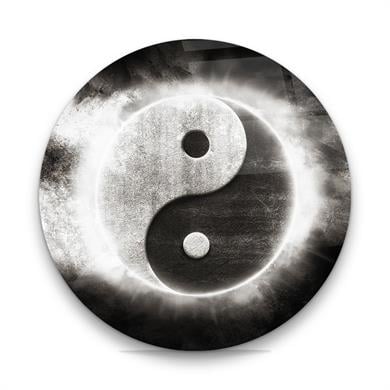 Ying ile Yang Denge Sembolü Yuvarlak Cam Tablo-Glass Art Concept
