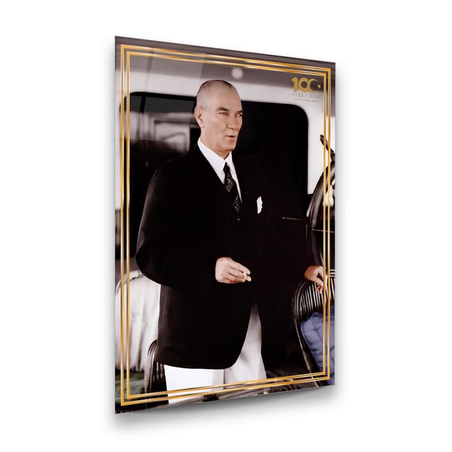 100. Yıl Özel Seri Atatürk Dikey Cam Tablo-Glass Art Concept