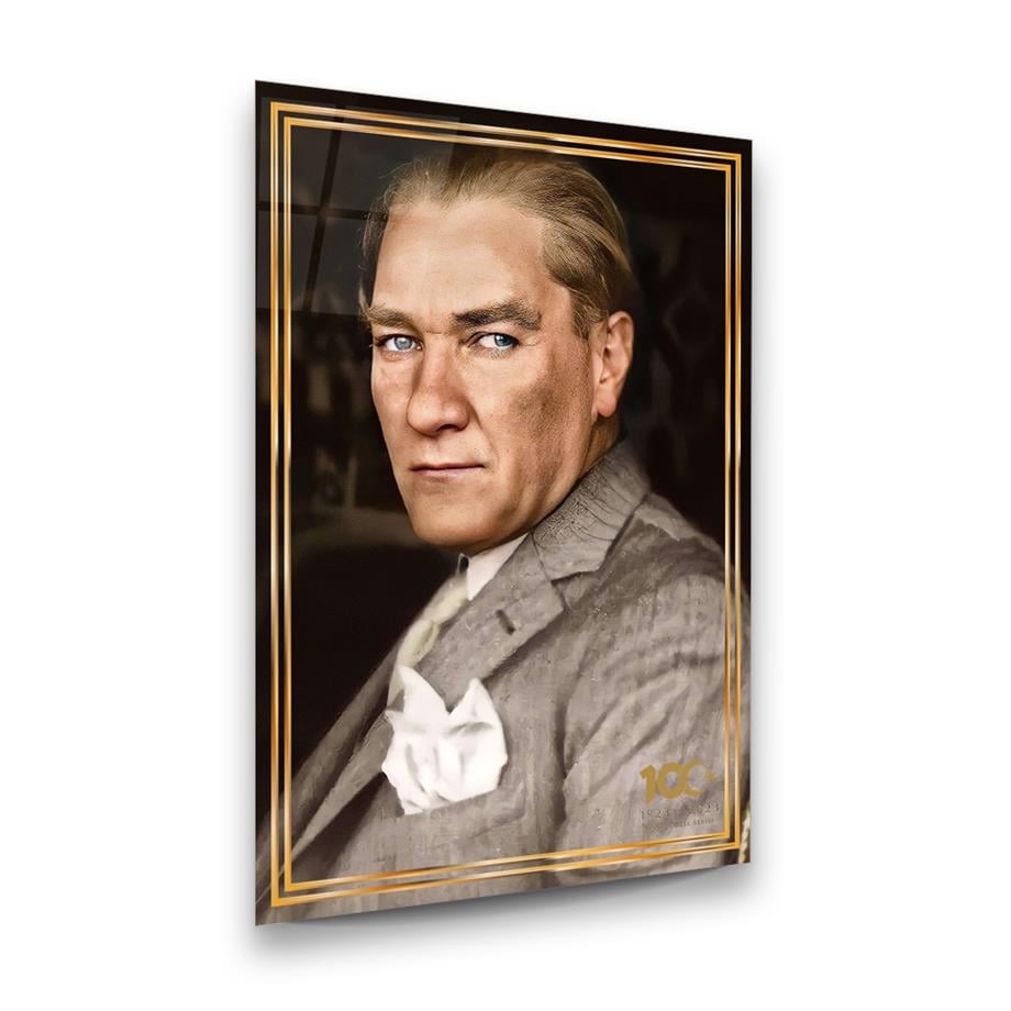 100. Yıl Özel Seri Atatürk Dikey Cam Tablo-Glass Art Concept