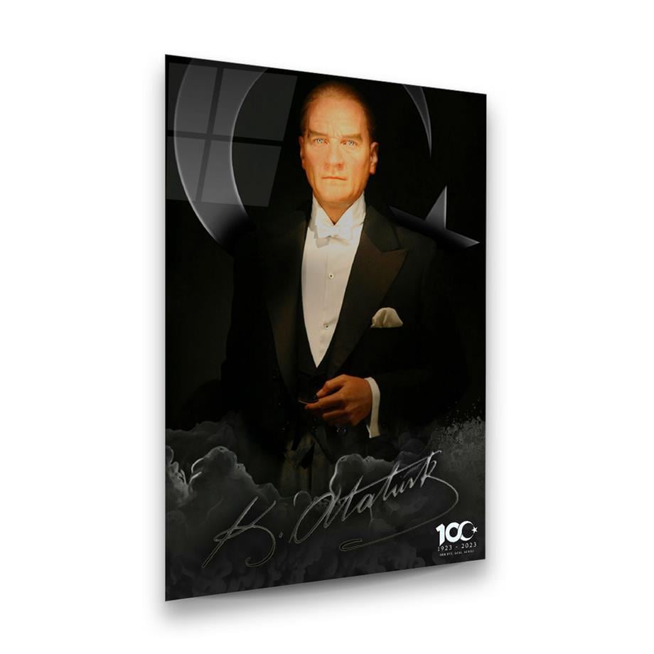100. Yıl Özel Seri Atatürk Dikey Cam Tablo-Glass Art Concept
