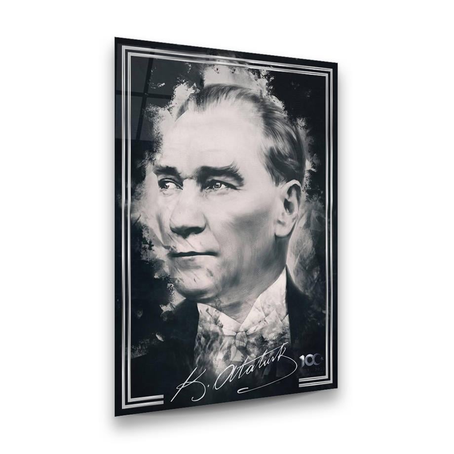 100. Yıl Özel Seri Atatürk Dikey Cam Tablo-Glass Art Concept