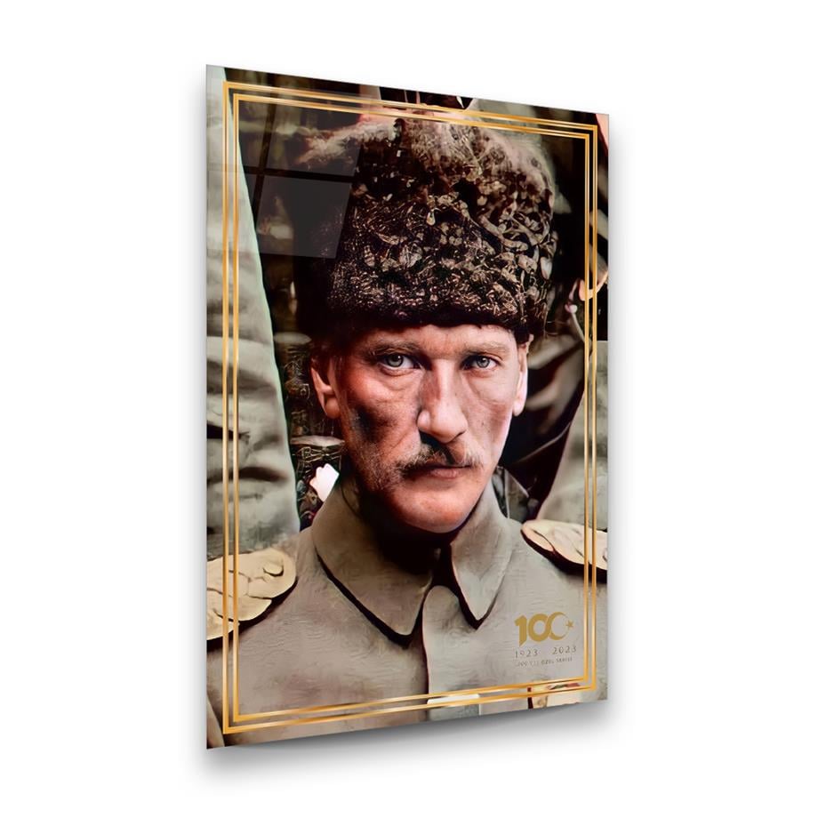 100. Yıl Özel Seri Atatürk Dikey Cam Tablo-Glass Art Concept