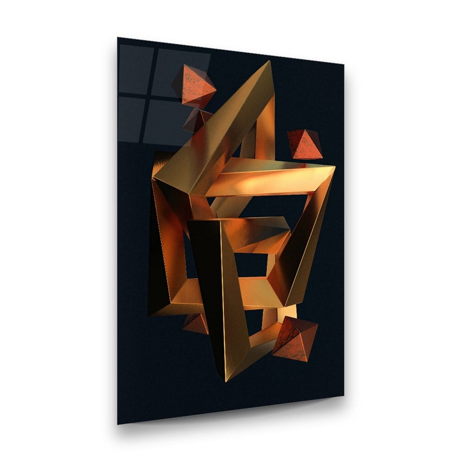 3 Boyutlu Geometrik Şekiller Dikey Cam Tablo-Glass Art Concept