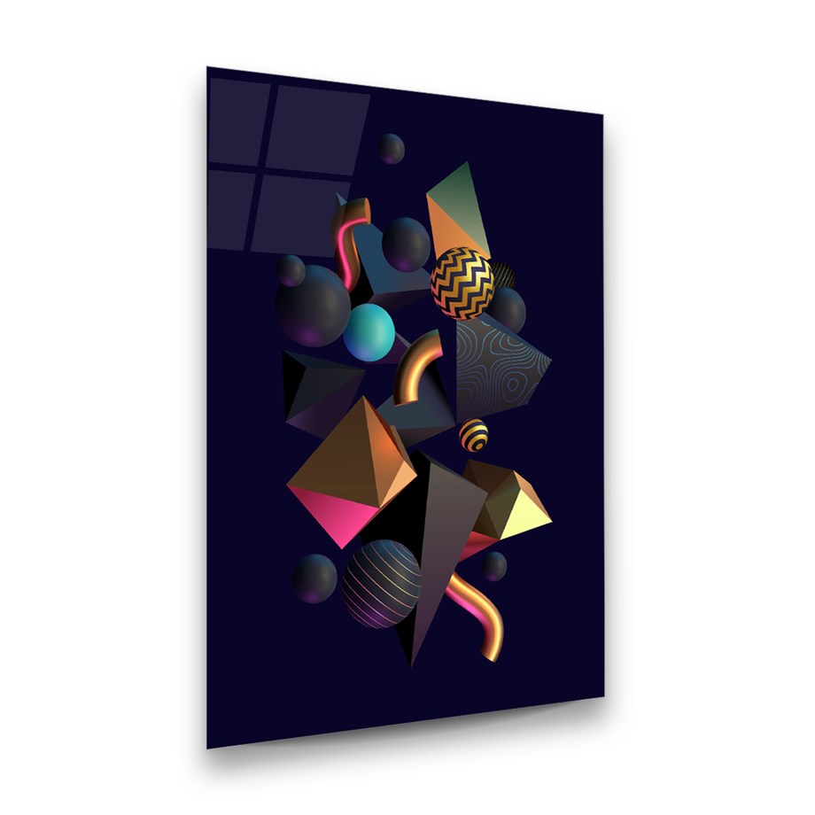 3 Boyutlu Şekiller Dikey Cam Tablo-Glass Art Concept