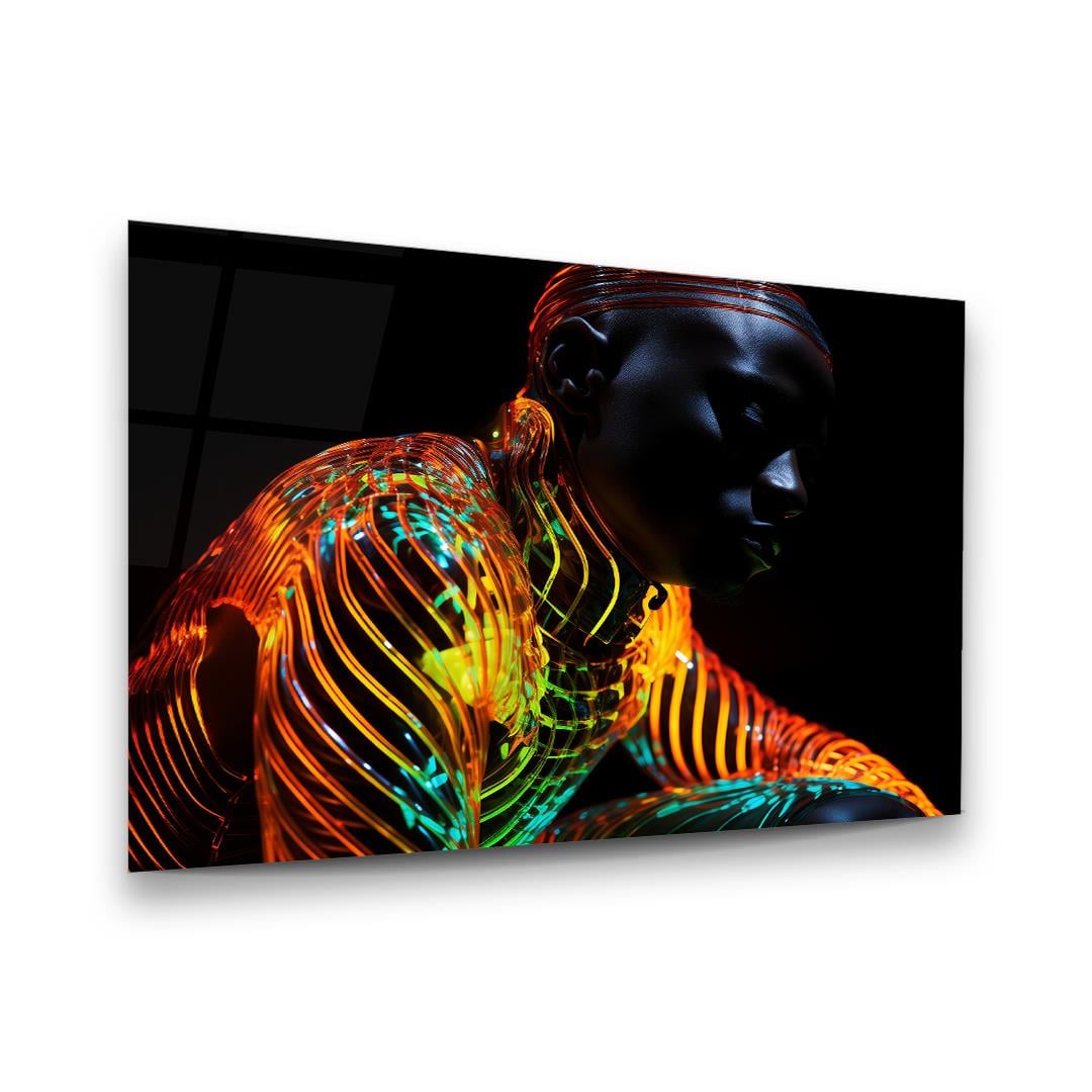 Adam ve Dijital Sanat Yatay Cam Tablo-Glass Art Concept