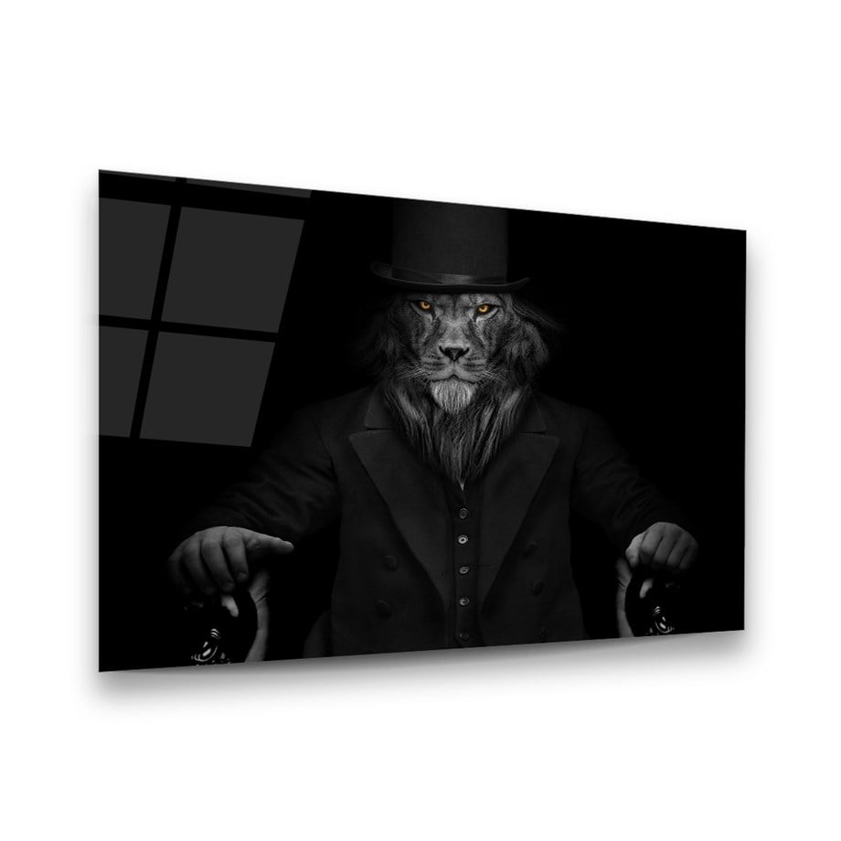 Aslan Adam Yatay Cam Tablo-Glass Art Concept