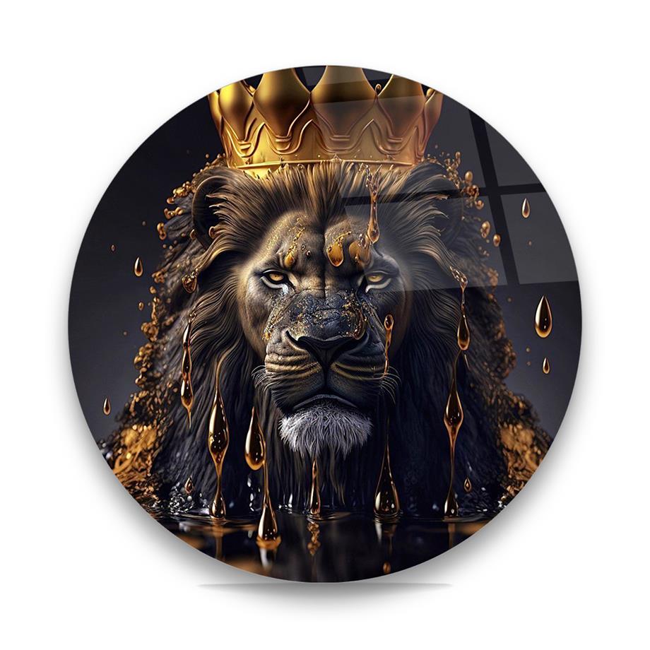 Aslan Adam Yuvarlak Cam Tablo-Glass Art Concept