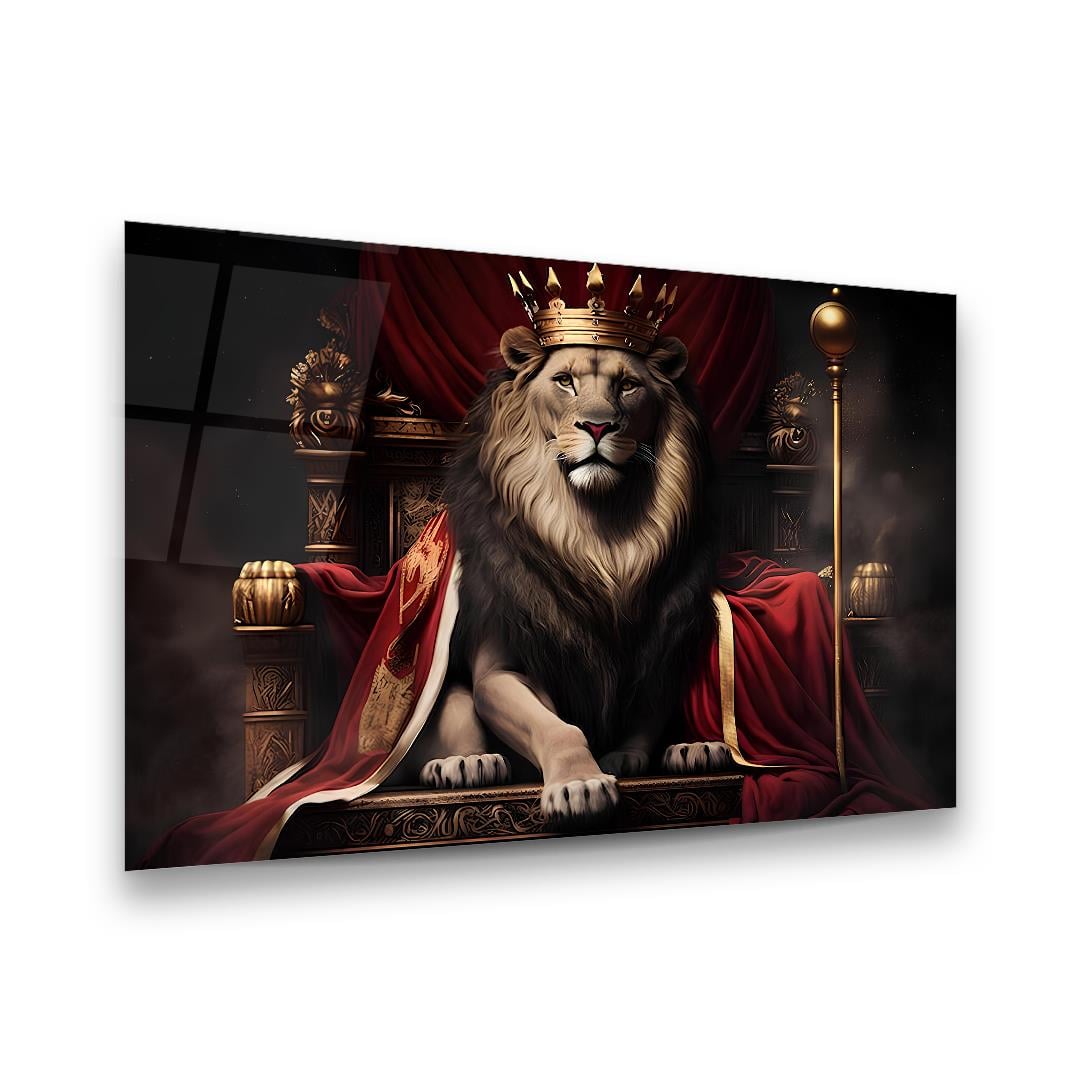Aslan Kral Yatay Cam Tablo-Glass Art Concept