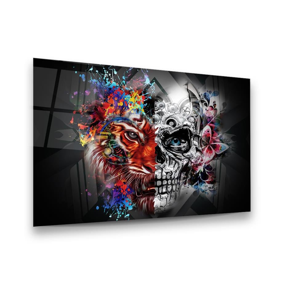 Aslan ve Kurukafa Yatay Cam Tablo-Glass Art Concept