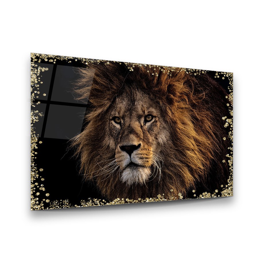 Aslan Yatay Cam Tablo-Glass Art Concept