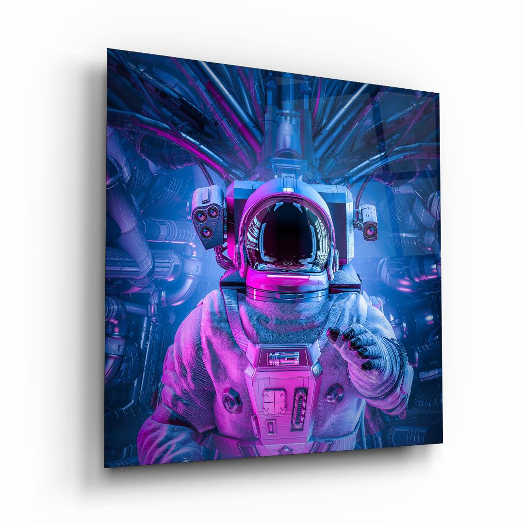 Astronot Kare Cam Tablo-Glass Art Concept