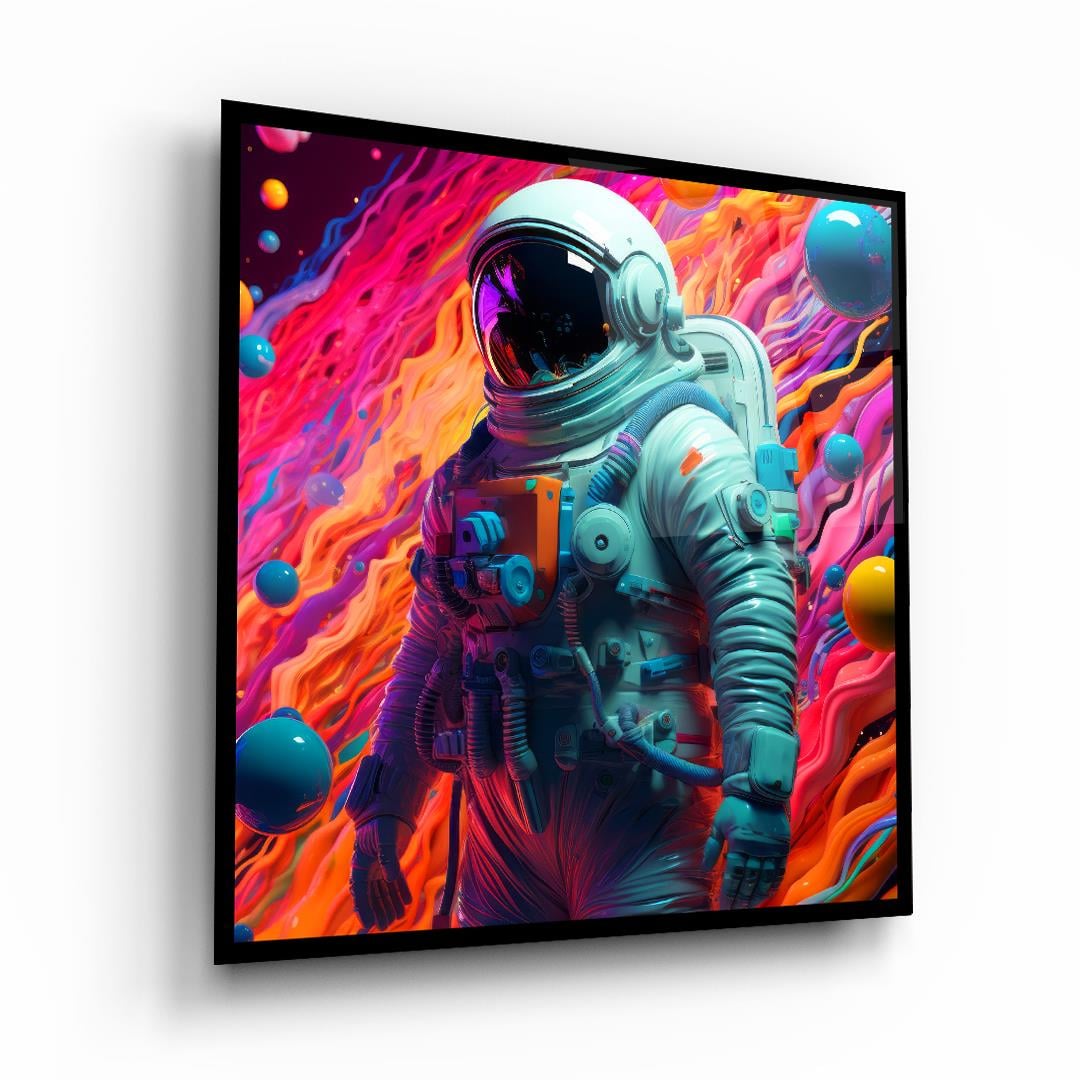 Astronot Kare Cam Tablo-Glass Art Concept