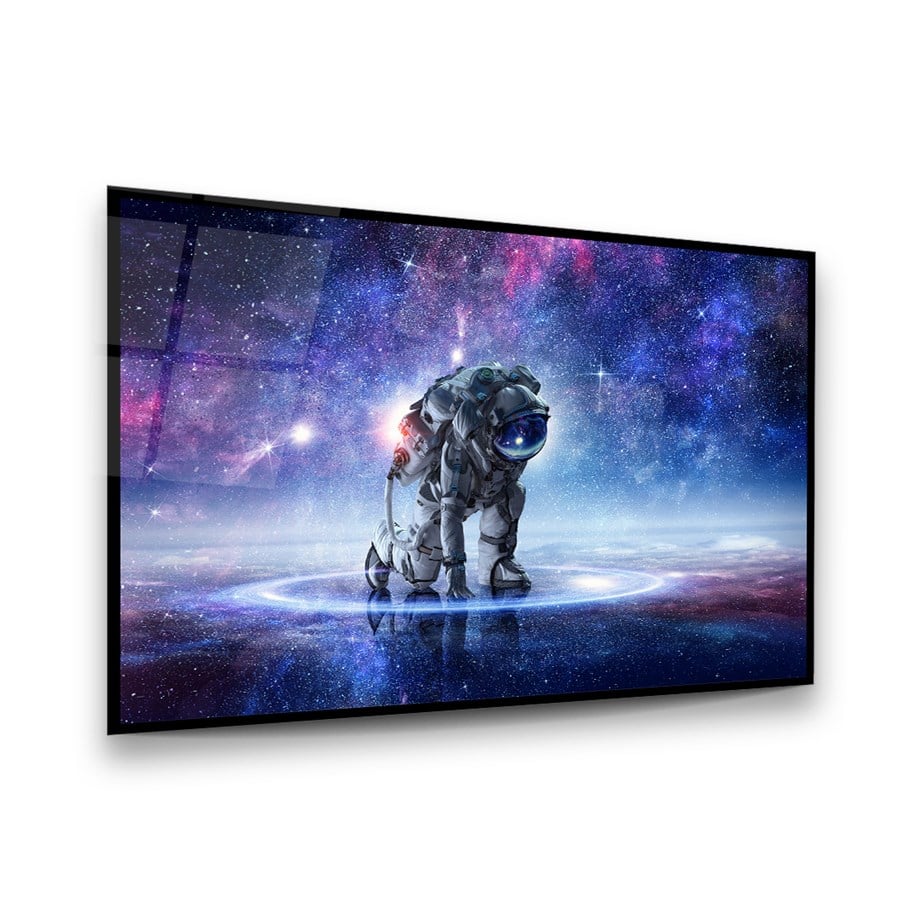 Astronot Yatay Cam Tablo-Glass Art Concept