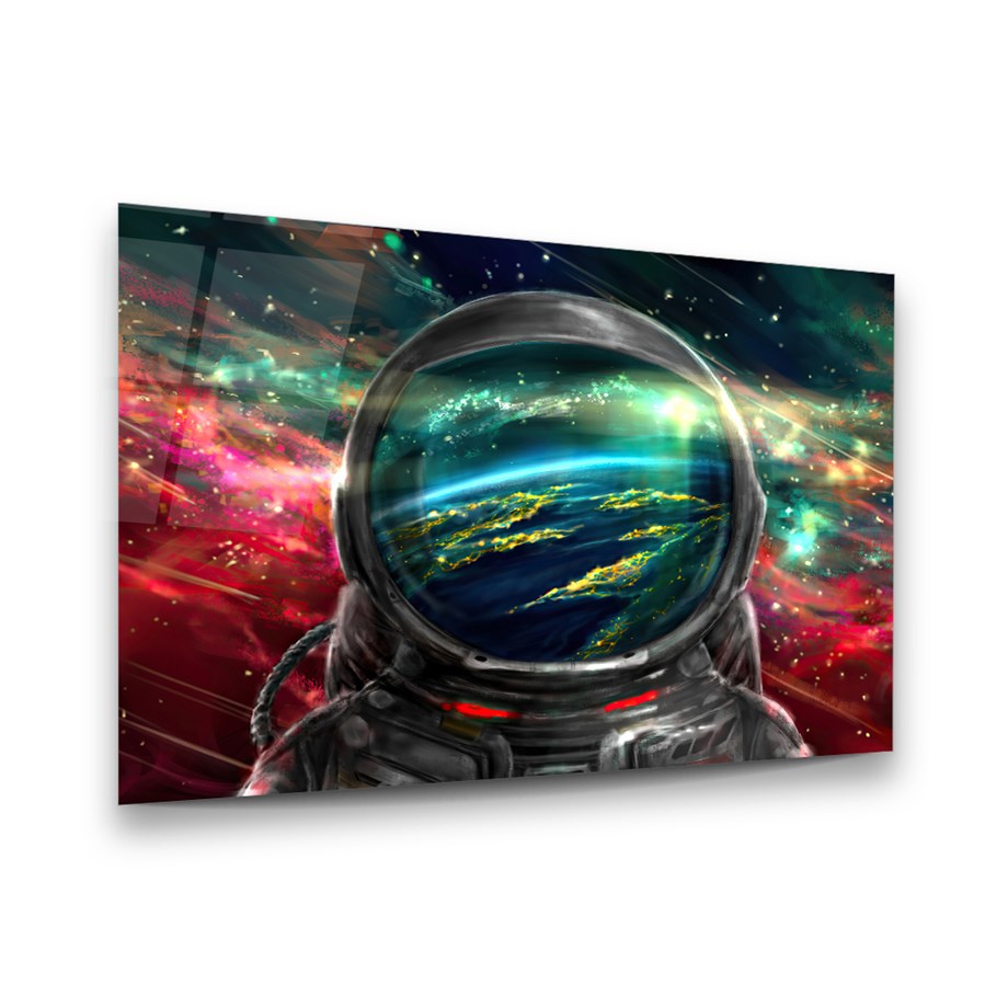 Astronot Yatay Cam Tablo-Glass Art Concept
